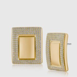 Kenneth Lane Square Gold Pave Statement Earrings Brand New